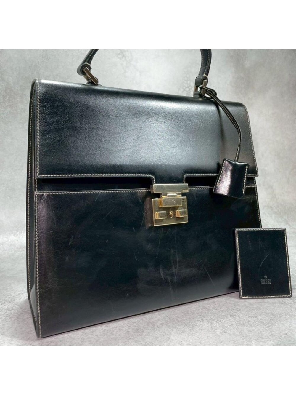 Gucci Handbag Black Leather Gold